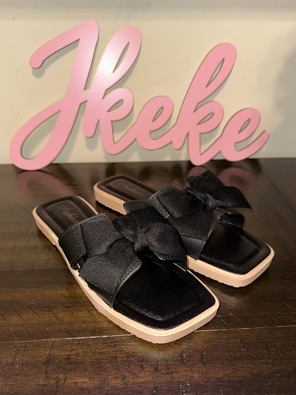 Black Bow Slide Comfortable Sandals for Women size 8 - Picture 1 of 5